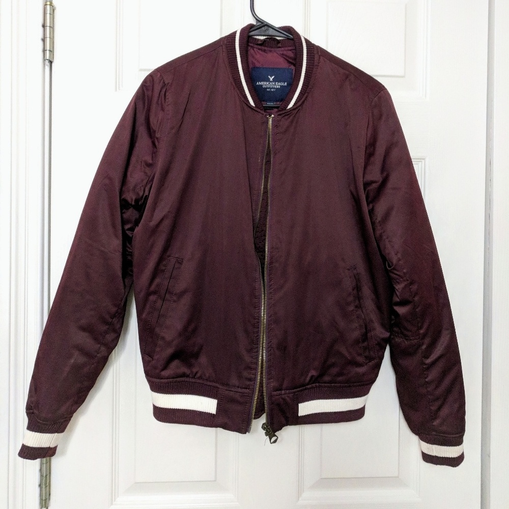 Maroon puff bomber jacket